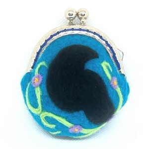 Crow cute handmade wool felted coin purse